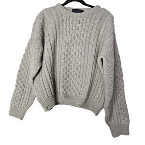 Peregrine L Pure New Wool English Cable Knit Sweater Chunky Fisherman cabin